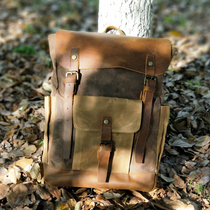 Qigu West Tide Men's and Women's Backbags Retro England Casual Bag Oil Wax Canvas Shoulder Computer Bag Travel Bag Youth