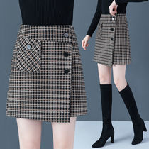 Hairy plaid character short skirt woman half body dress spring autumn bag dress 2021 new high waist open fork display slim fit hip winter dress