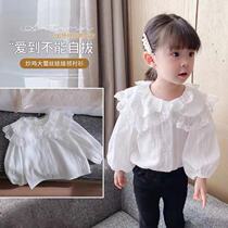2022 girl shirt foreign air lace big turns lining clothes spring dress new children Korean version sweet and beautiful blouse princess wind