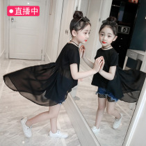Girl t-shirt long style short sleeve 2022 new Korean version summer dress CUHK Tong Yang Gas Relaxed Children Dance Dovetail Skirt