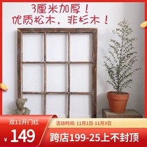 Solid Wood Wood vintage old window frame pane fake window wooden Plaid photography props can be hung wall lens glass
