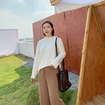 Alai custom large size womens knitwear shirt 2019 autumn new foreign style thin fat mm half high collar long sleeve T-shirt