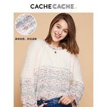 CacheCache Knit Womens Loose Autumn Winter Lazy Knitted Top Round Neck Pullover Sweater