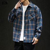 Mens autumn plaid shirt mens tide long sleeve shirt coat Japanese mens clothing 2021 new autumn wear trend