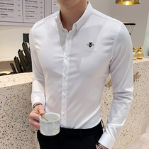 Summer Han Edition Mens Chest Small Bee Embroidery Lining Mens Youth Business Casual Long Sleeve Shirt Tide Men Inch