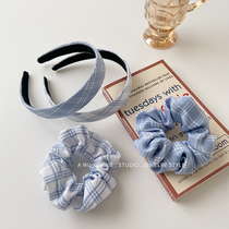  Head rope female net red ins blue plaid large intestine hair circle simple Korean hair band go out to show the face small literary hair accessories