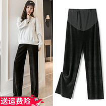 Pregnant women pants spring wear belly pants fashion loose straight wide leg pants spring and autumn casual velvet trousers