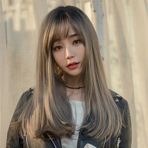 Wig Female medium long hair Natural daily round face net red clavicle hair Korean hairstyle Buckle long straight hair Full head cover style