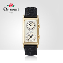 Rosemont Swiss Watch Double Time Dial Leather Leather Strap Business Nostalgic Travel Watch