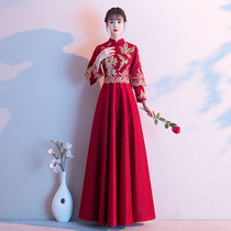 Toast Bride 2021 New Winter show wine red wedding high waist pregnant women cheongsam belly evening dress