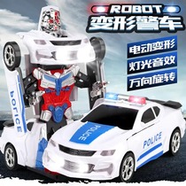 (Children Super Like) Deformation robot luminous music car Electric childrens toy car
