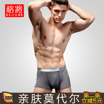 The grid will mens boxer underwear male Modal youth Ice Silk hollow breathable sexy four-corner pants spring and summer autumn