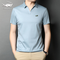 Crocodile summer lapel mercerized cotton short sleeve T-shirt men polo shirt trend cotton mens solid color half sleeve shirt