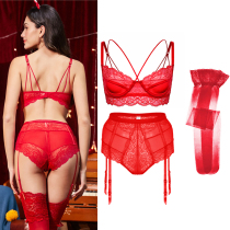Valentines Day gift beauty back underwear women gather bra cross-strap bra high waist panties suspenders stockings set
