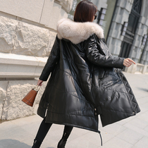 Fanzhang 2021 new leather down jacket womens medium-long leather sheepskin fox fur collar hooded large size jacket