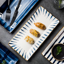 Japanese sushi rectangular plate household dessert tray Net red creative Western food ceramic cutlery steak ins Wind