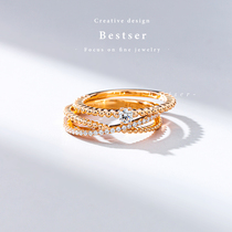Bi color Bestser (star gauze) 18K gold group inlaid diamond ring ring ring wedding ring