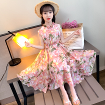 Girls floral chiffon dress vest skirt in children 9 childrens fashion Korean version of long skirt irregular beach dress 8