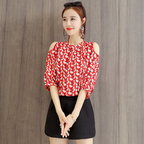 Tide brand 2020 Summer new chiffon shirt print bow flower color Korean fashion casual comfort temperament womens clothing