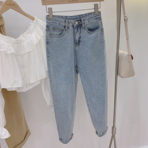 Llora straight jeans 2021 autumn new womens high waist slim Haren pants light color washed small feet pants