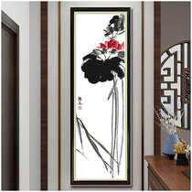 ABV Old Three Cross embroidered pure cotton thread embroidered with precision printed vertical version China feng shui ink painting flower lotus red lotus