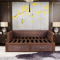 Chinese Zen furniture all solid wood living room Old Elm push and pull bed collapse light luxury Luohan bed small apartment telescopic sofa