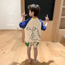 Childrens pajamas short sleeve cotton summer boy small dinosaur cartoon breathable sweat boys home suit