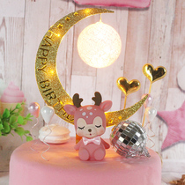Birthday cake decoration acrylic card moon light cake decoration plug-in flag flag happy birthday card