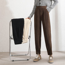 2021 New Kharen Pants Woman Autumn Winter High Waist 90% Pants Plus Suede Chenille Small Feet Light Core Suede Casual Turnip Pants