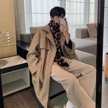 Hualun winter thick wool coat mens mid-length ins tide Korean version trench coat handsome tweed boys coat