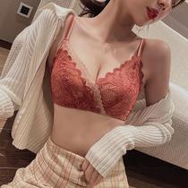 Unknown Fish Point red underwear womens small breasts gather without steel ring bra sexy lace collection bra