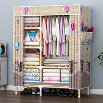 Solid Wood Cloth Wardrobe Home Bedroom Simple Wardrobe sturdy and durable rental room with assembled hanging closet containing cabinet