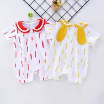 Baby short-sleeved one-piece clothes pure cotton male newborn female treasure summer pajamas 6 haya 3 months 0 years old 12 thin models
