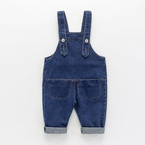 Baby denim strap pants Spring and Autumn New 1 a 3 year old boy jeans cotton baby conjoined trousers Foreign