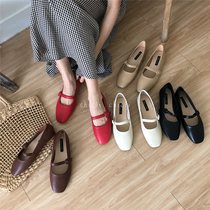 chicli soft sister small single shoes spring and autumn one-word buckle Mary Jane shoes flat-bottomed lazy shoes retro single shoes fairy shoes