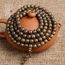 Seconds pat golden silk Nan Yin in wood One line of day 8mm 108 Buddha beads bracelet small leaf frame Nangomago aroma s55
