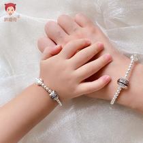 Baby hair souvenir fetal hair preservation pure silver beads Smiling Face parent-child bracelet homemade pendant hair Full Moon gift