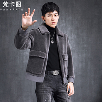 Winter sheep cut velvet male pellet cashmere pure lamb fur fur one short lapel jacket embroidered leather grass jacket