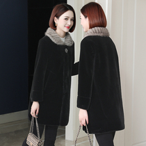zqqz mink fur collar golden mink fur coat women fashion temperament Haining medium long sheep cut coat 0117