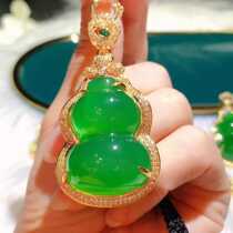 s925 silver inlaid natural ice seed green jade medullary gourd pendant emperors emerald green woman fashion necklace New Year gift