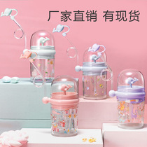 Water Cup fountain children whale cute water spray Cup student suction cup with girl baby dolphin straw face value