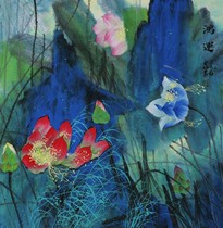  G12 Four-foot bucket square splashing color freehand flowers and birds(525)Chinese painting lotus calligraphy and painting hand-painted models