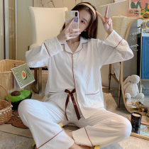 Extras Pyjamas Woman Spring Autumn Pure Cotton Long Sleeves Two Suits Autumn Winter Korean Version Students Cute Casual Home Clothes