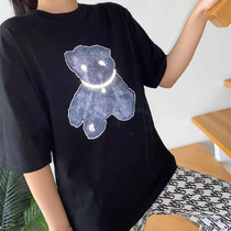 South Korea welldone we11done small bear short sleeve T-shirt loose cartoon 3M reflective pearl teddy bear