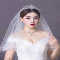 Net red bride Crown veil French license photo Princess retro Super fairy wedding hair accessories three-piece headgear