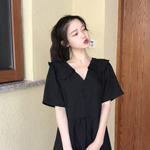 Suitable for hip thigh thick skirt size womens fat mm summer age slim vneck French niche dress