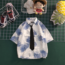 Day series little frescoed with short sleeves shirt male Hawaiian holiday beach handsome 100 hitch casual yuppie handsome floral shirt