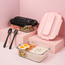 Glass lunch box can be Microwave heated divider student lunch box set sealing tape tableware