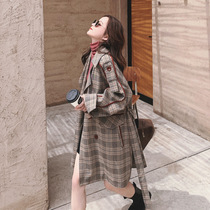 MAJE KARA Coat Women's Early Autumn 2022 New Classic Plaid Design Sense Age Reduction Medium and Long Trench Coat