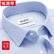 Hengyuanxiang cashmere free ironing shirt mens long-sleeved autumn new business casual blue stretch cotton mens shirt